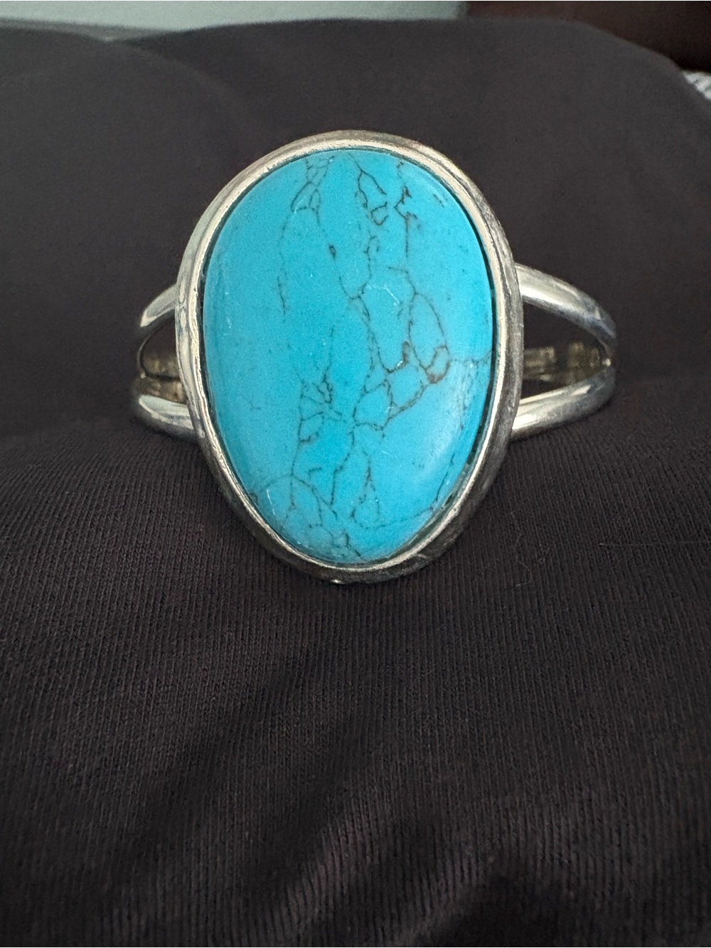 Turquoise Stone Silver Cuff Bracelet - Blue